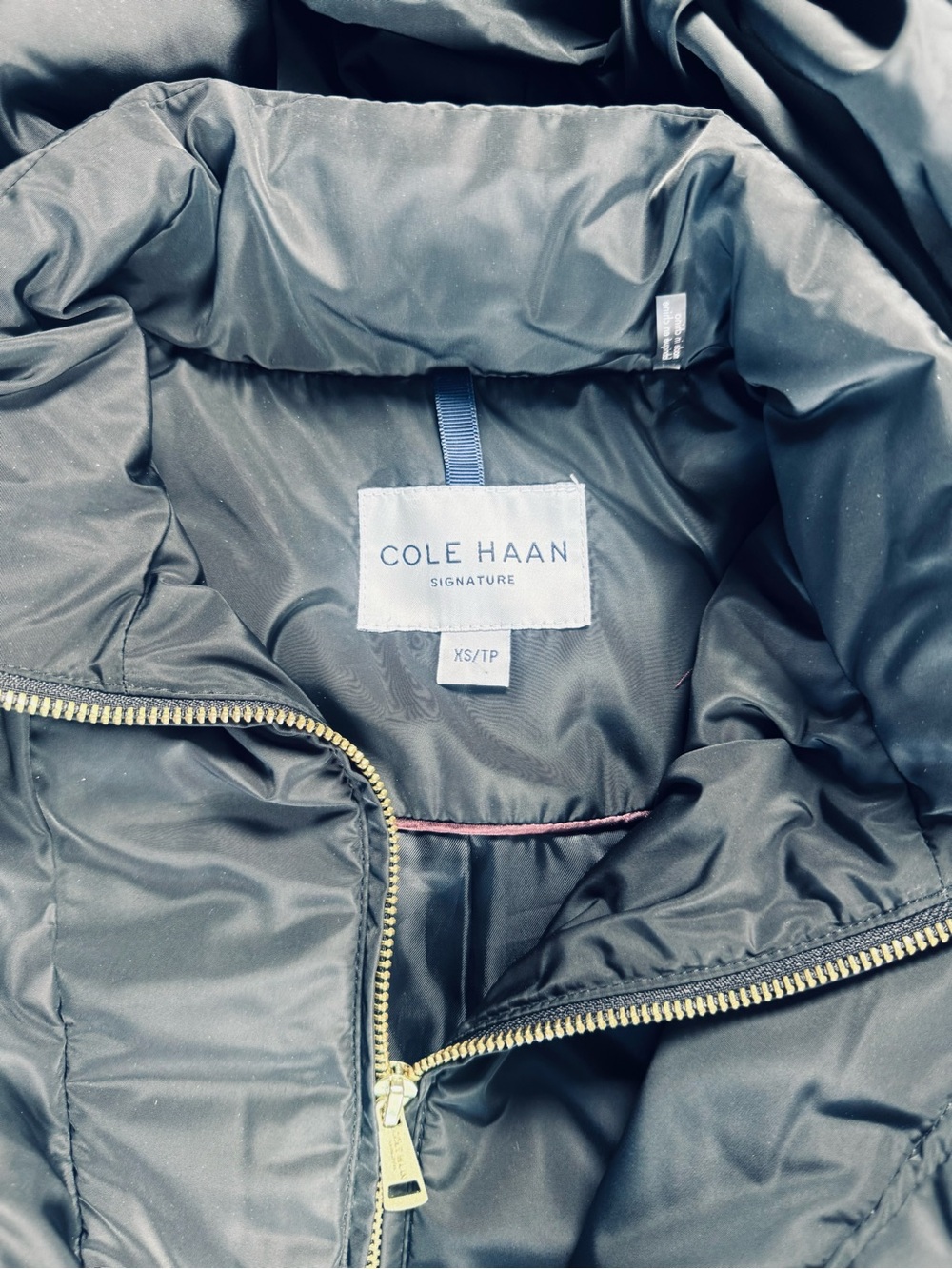 Cole Haan Black Puffer Jacket with Gold Zipper Detail